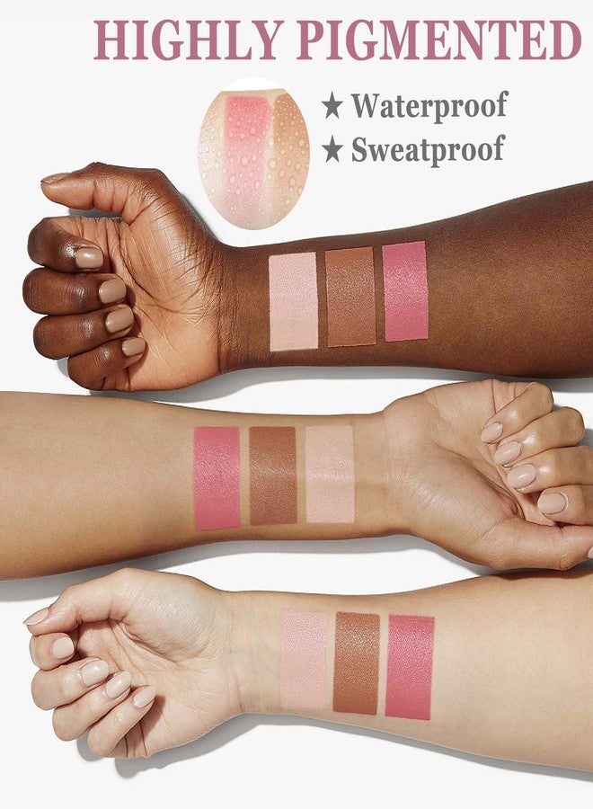 JunKuJK 3Pcs Cream Contour Stick Makeup Kit with Makeup Brush,Shades with Highlighter,Brush Stick,Cream Bronzer for Sculpt the Cheeks,Long-lasting Waterproof Lightweight Contour Set - Image 5